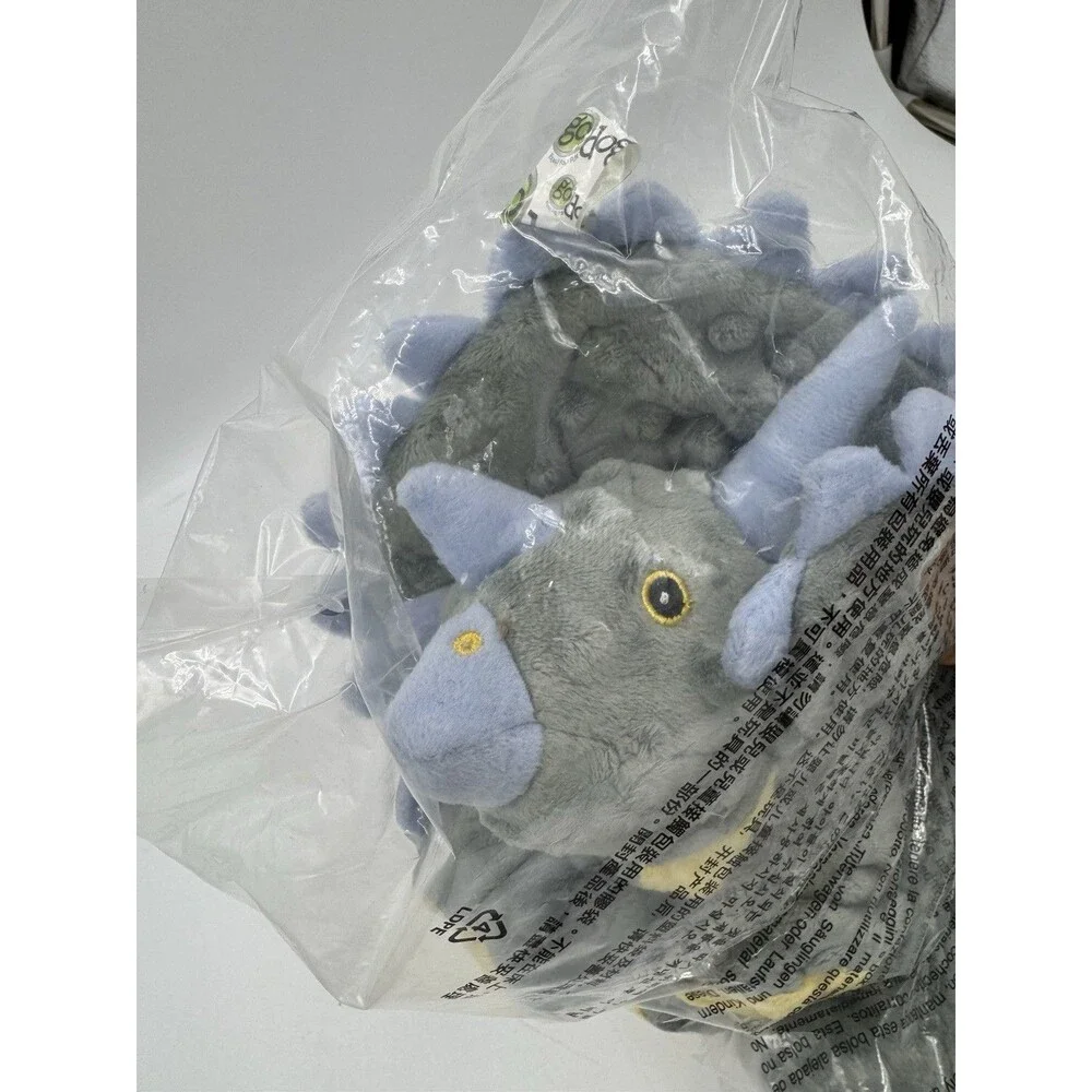 GoDog Dino Triceratops Toy Large Squeaker Grey Light Blue Chew Guard Technology